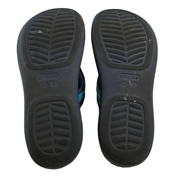 Crocs Platform Flip Flops Womens Size 6 Navy Blue Colorful Stripes Beachy Boho - Picture 5 of 5